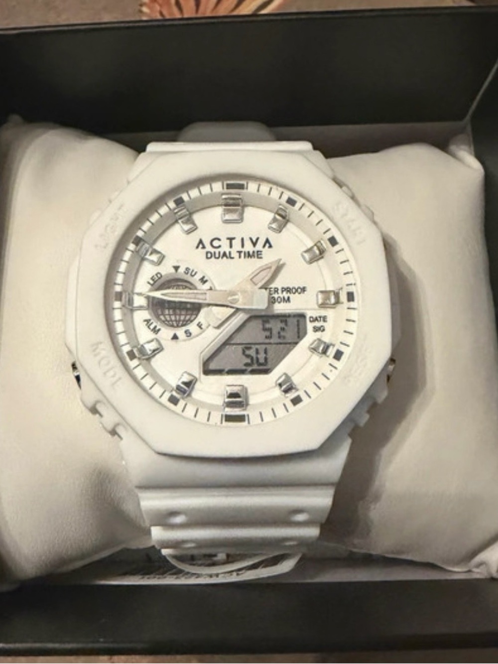 Activa Dual Time White Digital-Analog Sports Watch